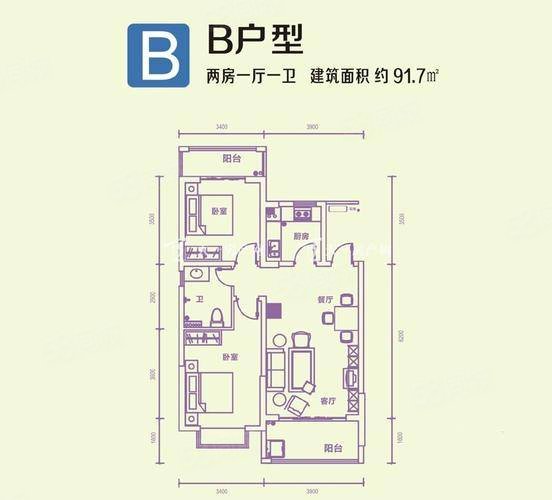 天健华庭2室2厅1卫91.02㎡南北208万