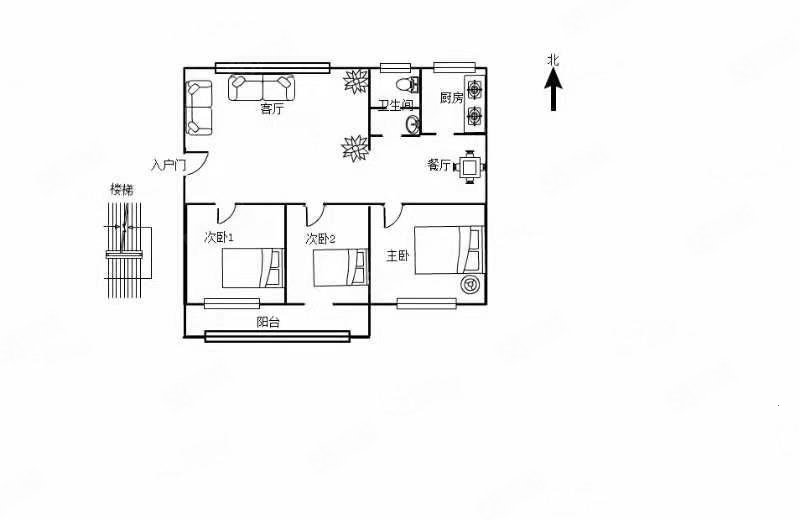 宝鼎二区3室2厅1卫123㎡南北59万