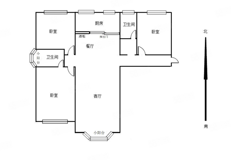 凤凰城小区3室2厅2卫126.71㎡南北97万