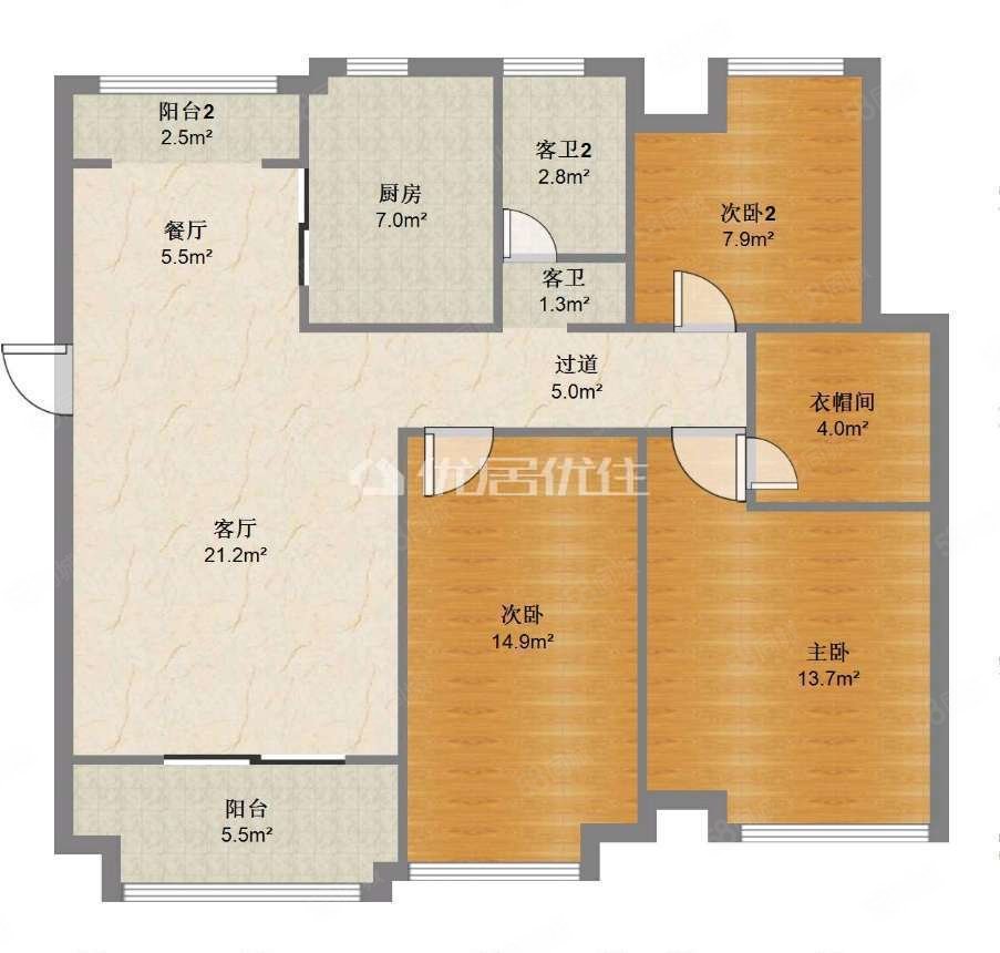 宜化山语城(一期)3室2厅2卫121.21㎡南北98万