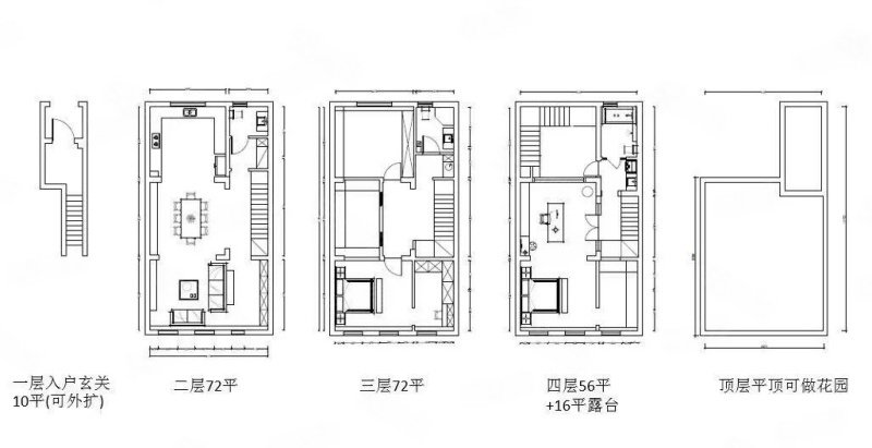 万科观贤别墅4室3厅4卫116.72㎡南北369万