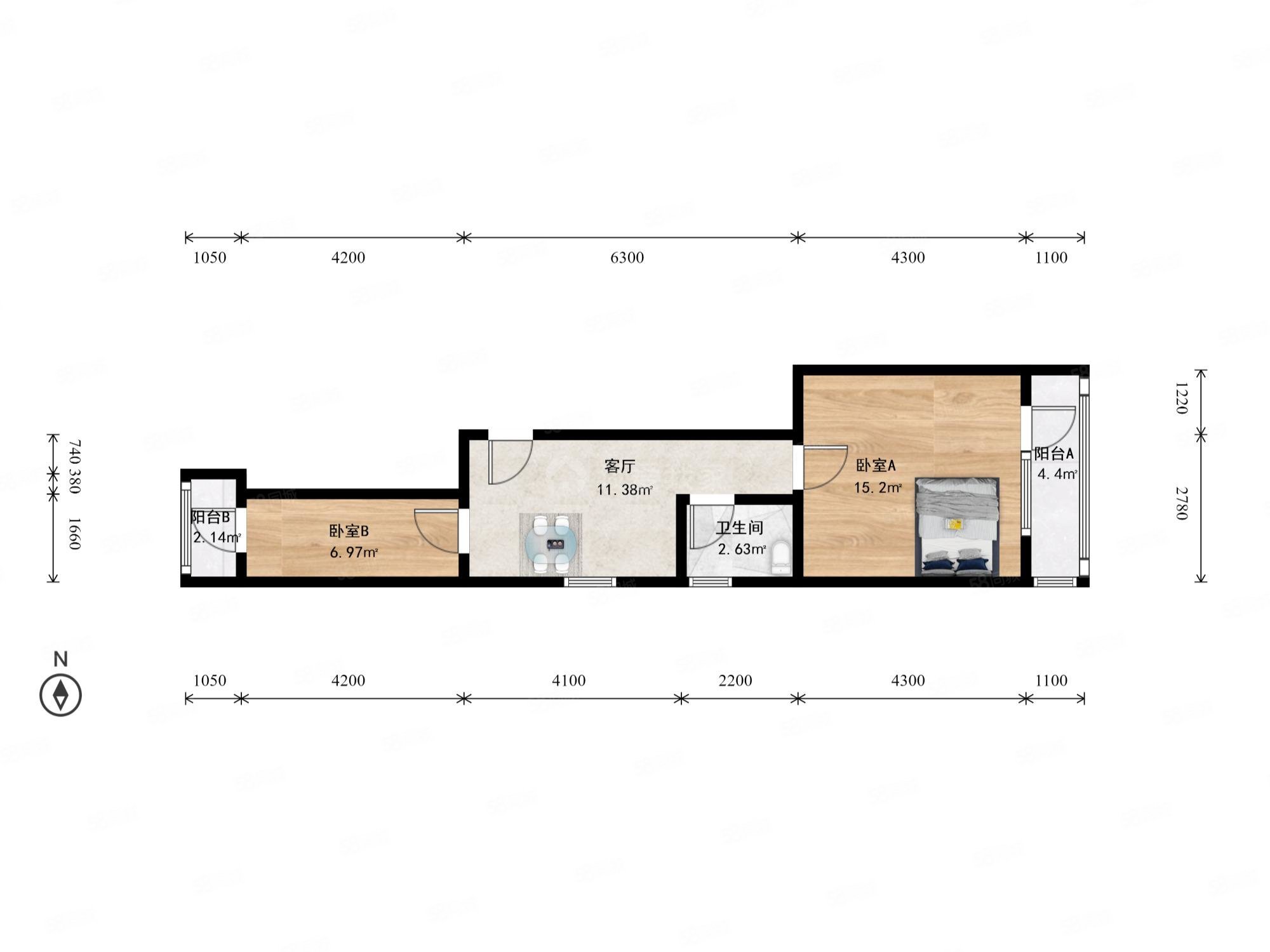 地質(zhì)附中2室1廳1衛(wèi)53.34㎡東西330萬
