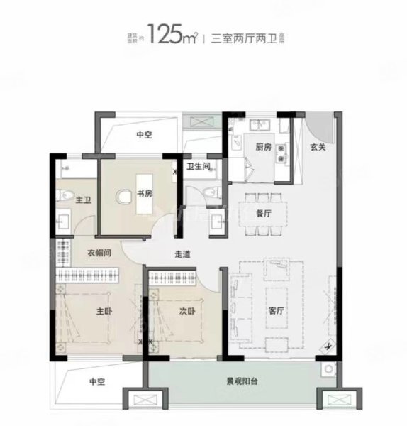 吾悦广场3室2厅2卫126㎡南北75万