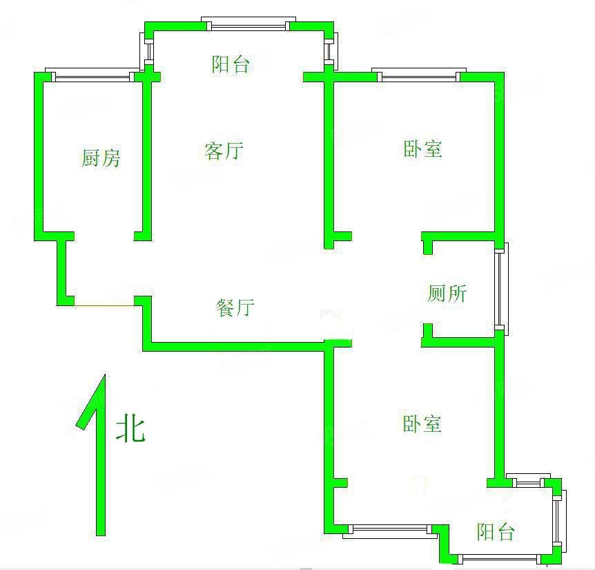 卓正丽景蓝湾(B区)2室2厅1卫95㎡南北102万