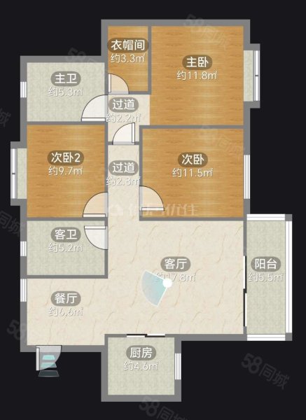 锦花溪3室2厅2卫115㎡南北55万