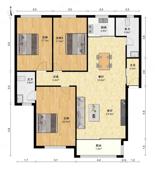 龙韵花园3室2厅2卫139㎡南北100万