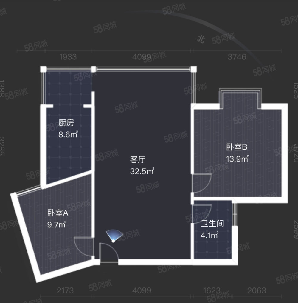 宝桐紫花园2室2厅1卫79.5㎡南北52.8万