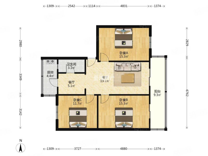 上翔街32号院3室2厅1卫92.73㎡南北320万