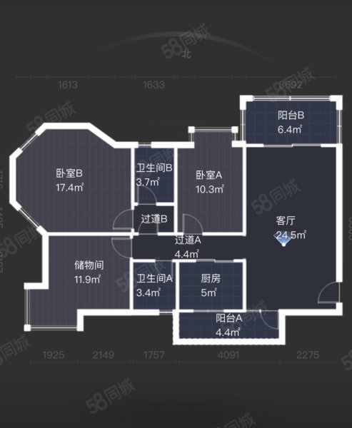 百花小镇3室2厅2卫107.79㎡南北120万