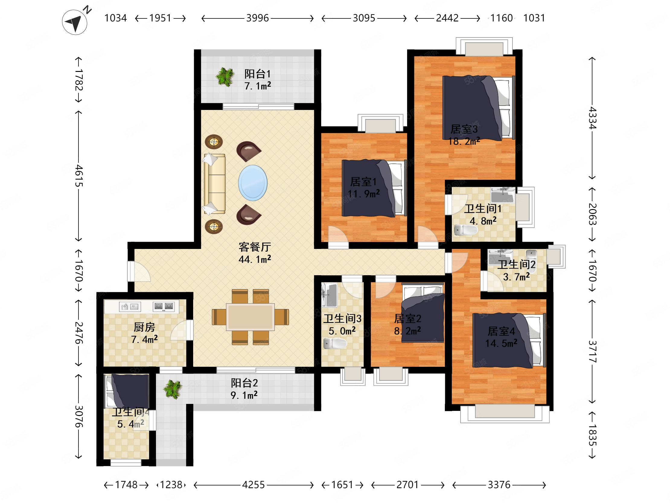 雅居乐御滨名门4室2厅3卫170㎡南北330万