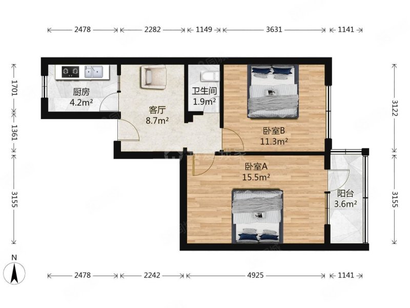 小红庙南里2室1厅1卫60.48㎡东西559万