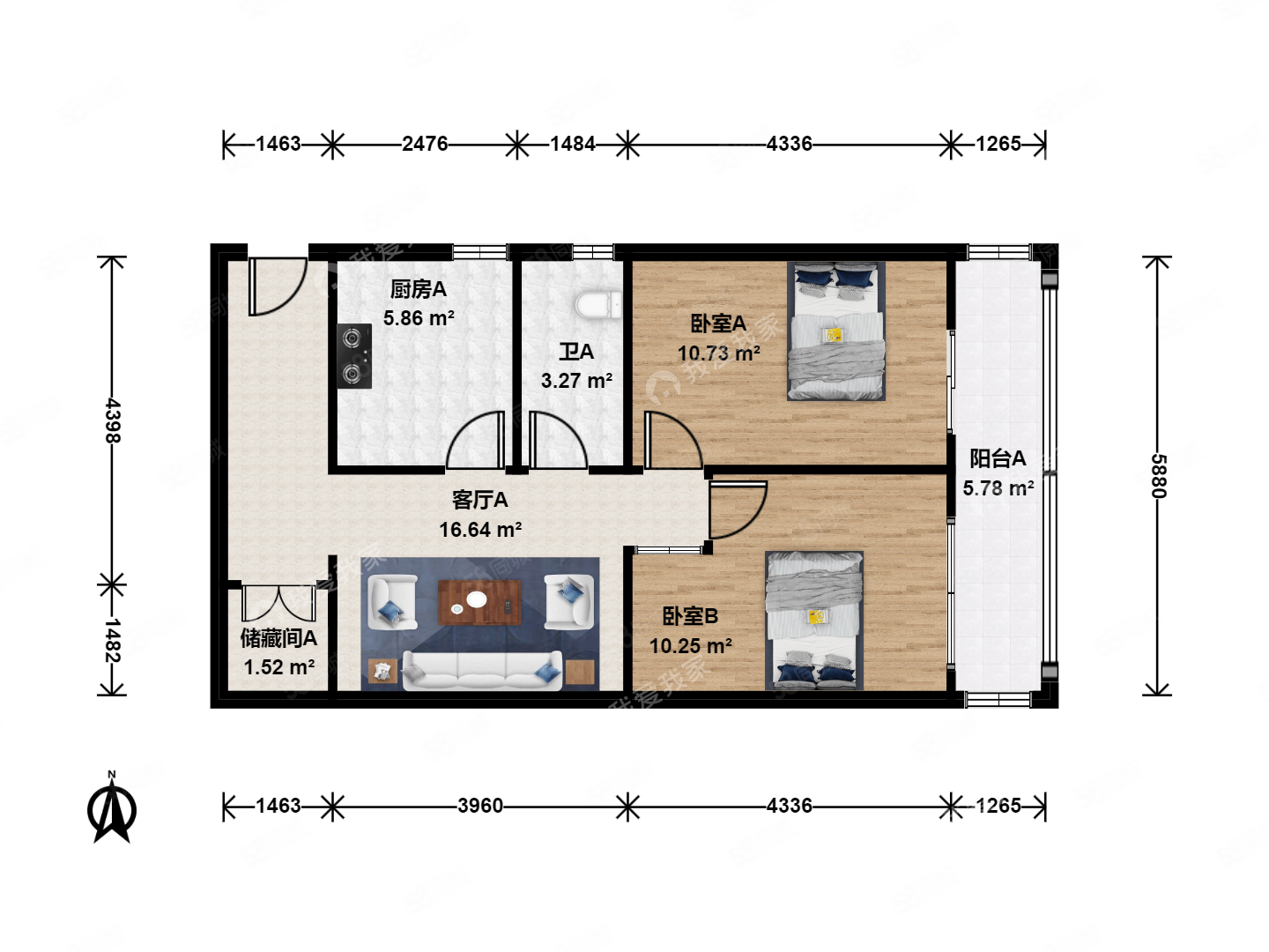 南苑北里(四區(qū))2室1廳1衛(wèi)69.98㎡東北160萬