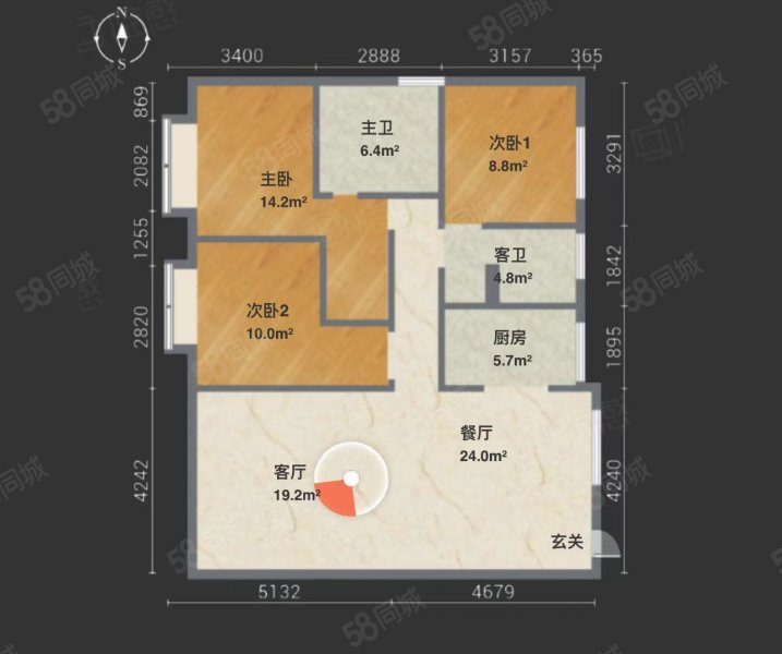 红星天铂(一期)3室2厅2卫127.5㎡南北138万