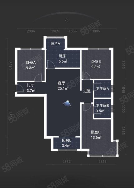 东郦湖3室2厅2卫115㎡南北96万