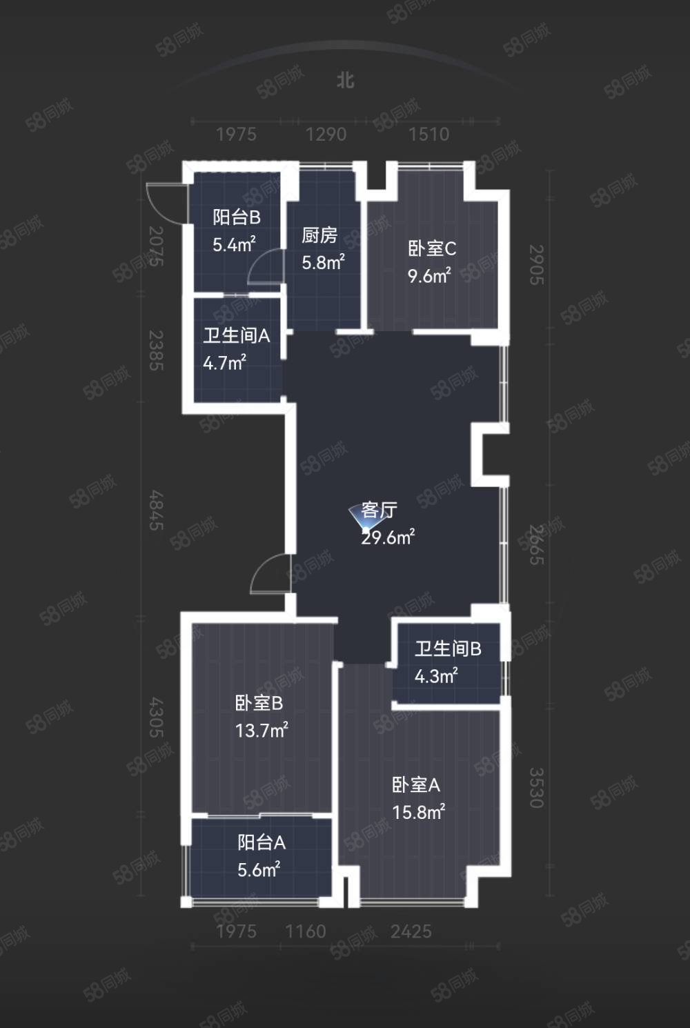 置地康熙左岸3室2厅2卫115㎡南北118.5万