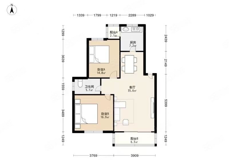 川杨新苑(三期)2室2厅1卫87.1㎡南北413万