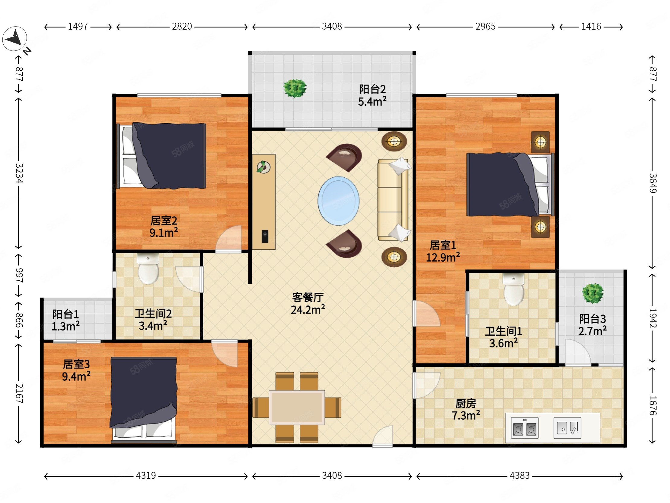 华丰前海湾(二期)3室2厅2卫89.25㎡西南0万