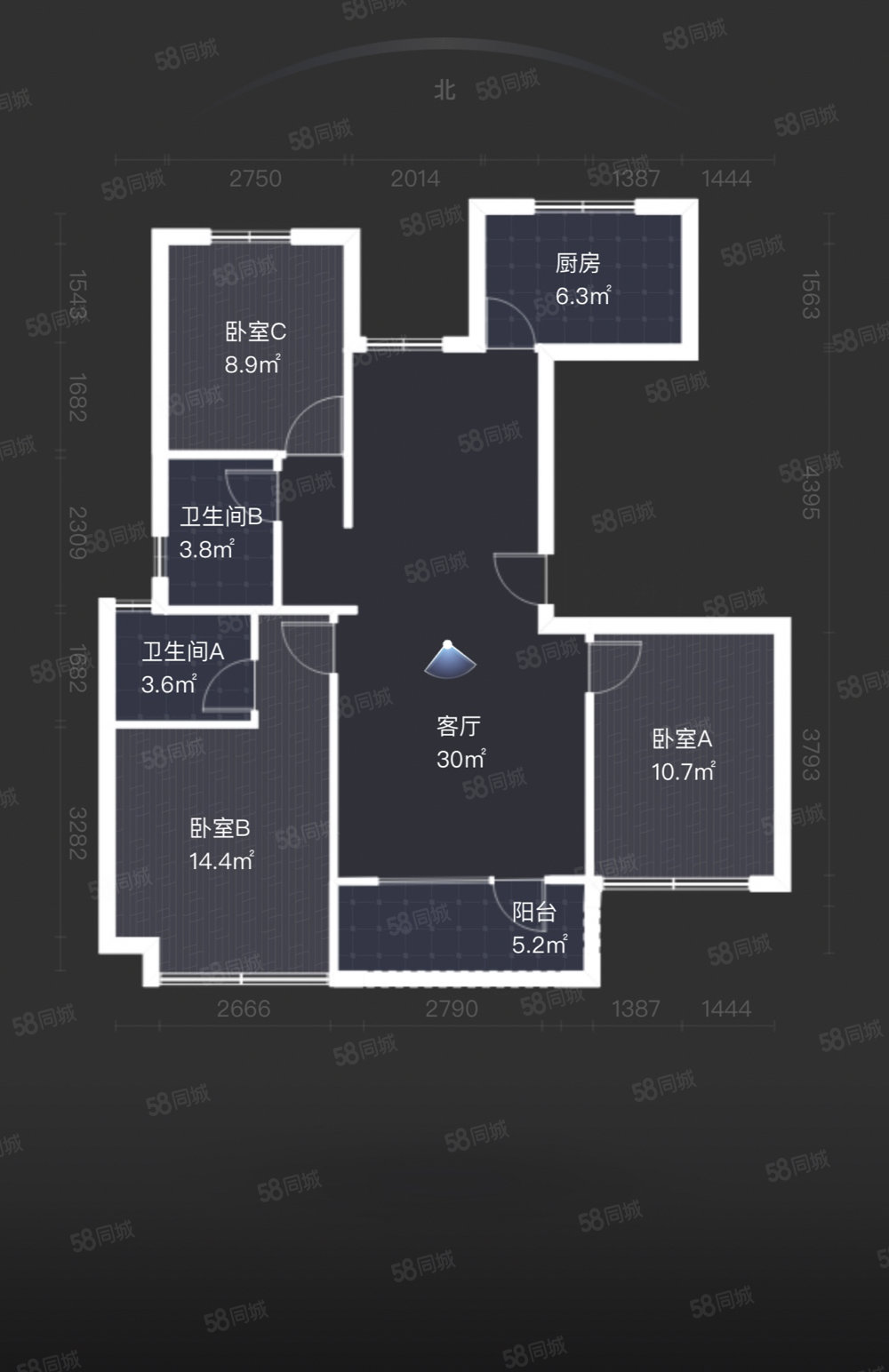 中梁一号院3室2厅2卫113㎡南北95万