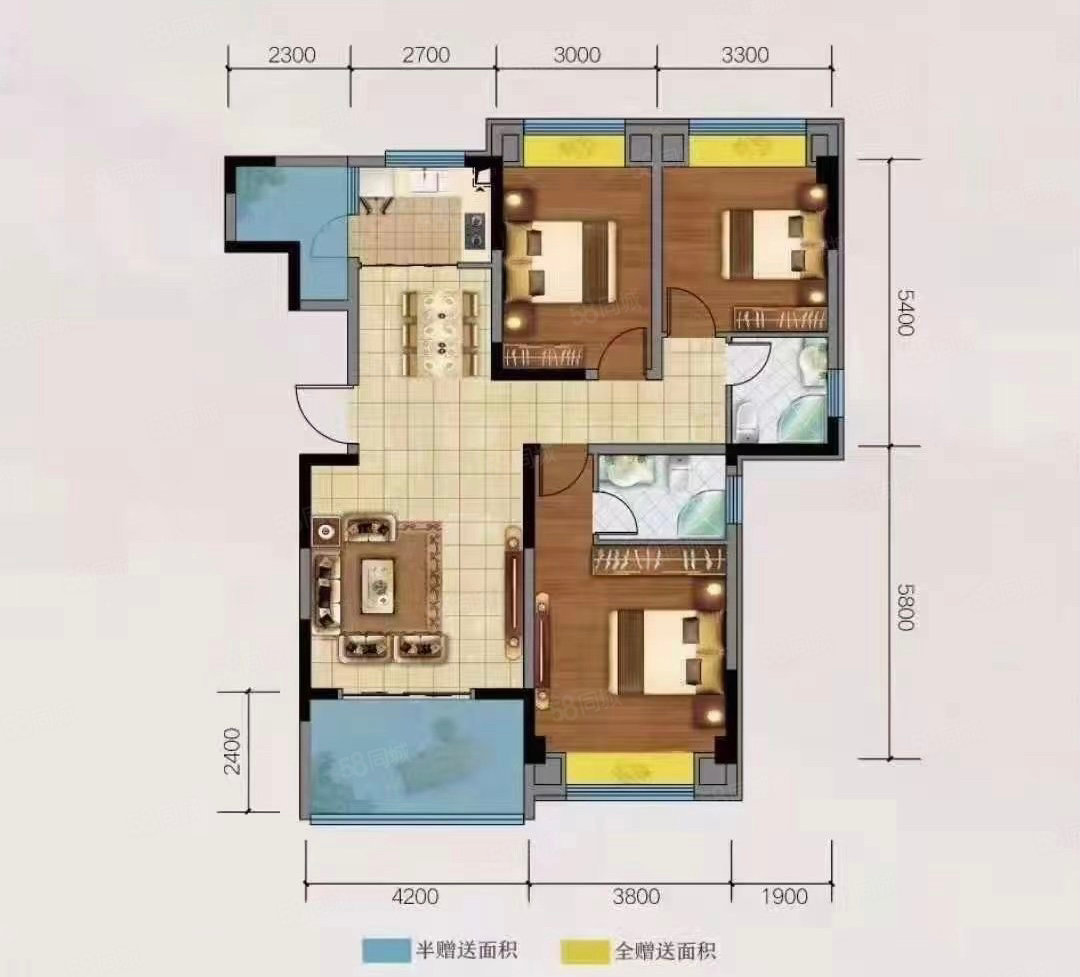 新锦江御景新城3室2厅2卫128㎡南北95万