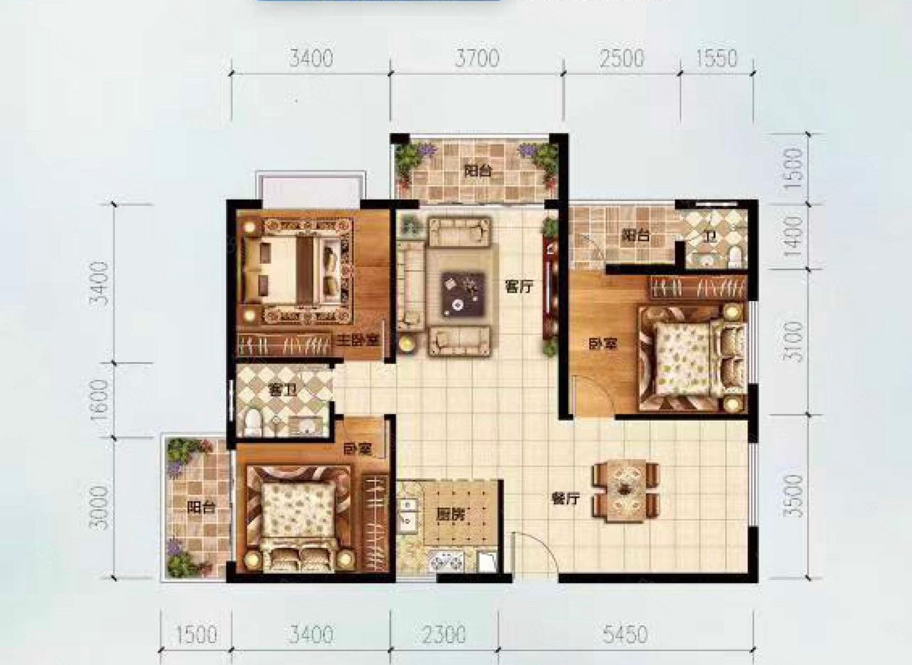 柳沙新时代3室2厅2卫116.8㎡南北62万