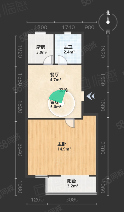 水霞小区1室2厅1卫44.08㎡南北288万