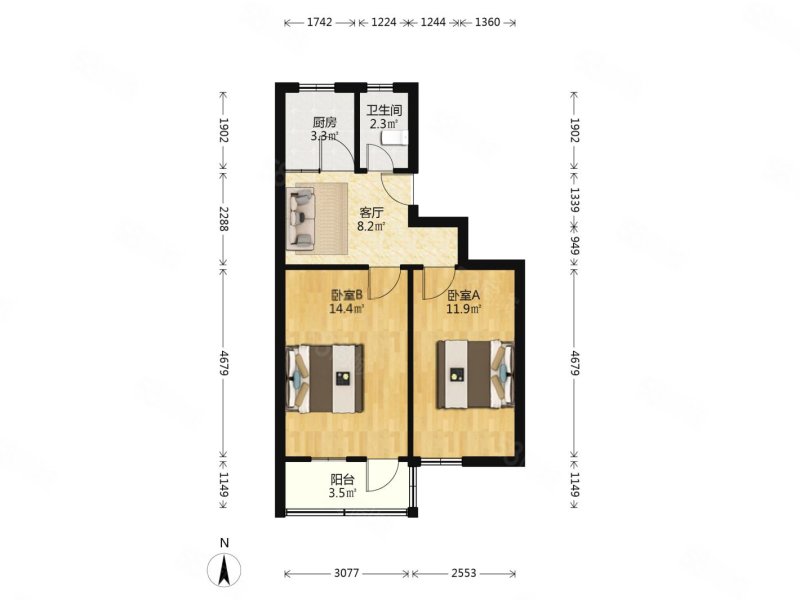 建宁路129号小区2室1厅1卫56.12㎡南110万