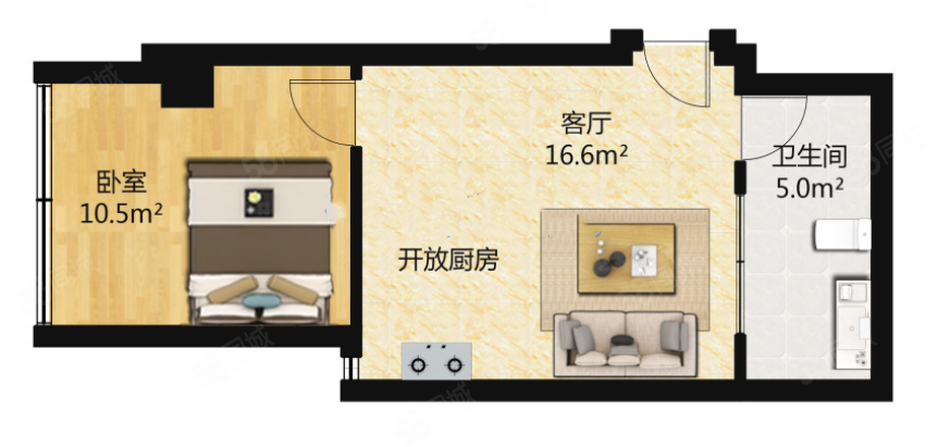 昆仑国际公馆1室1厅1卫40.67㎡西30万