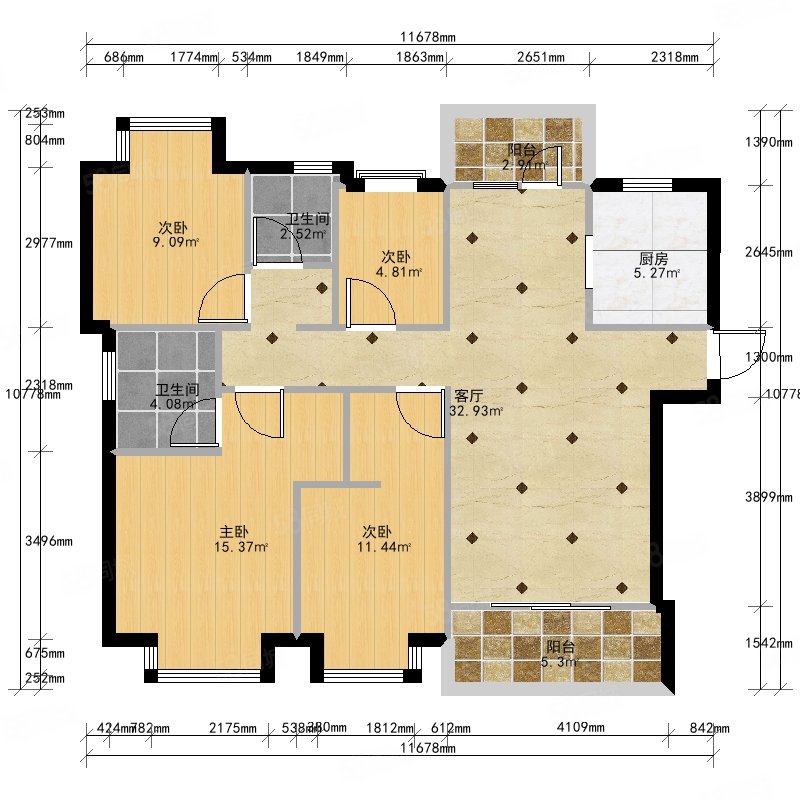 禹洲吉庆里4室2厅2卫126.16㎡南北625万