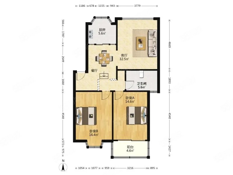 新沧花园2室2厅1卫92.41㎡南北227万