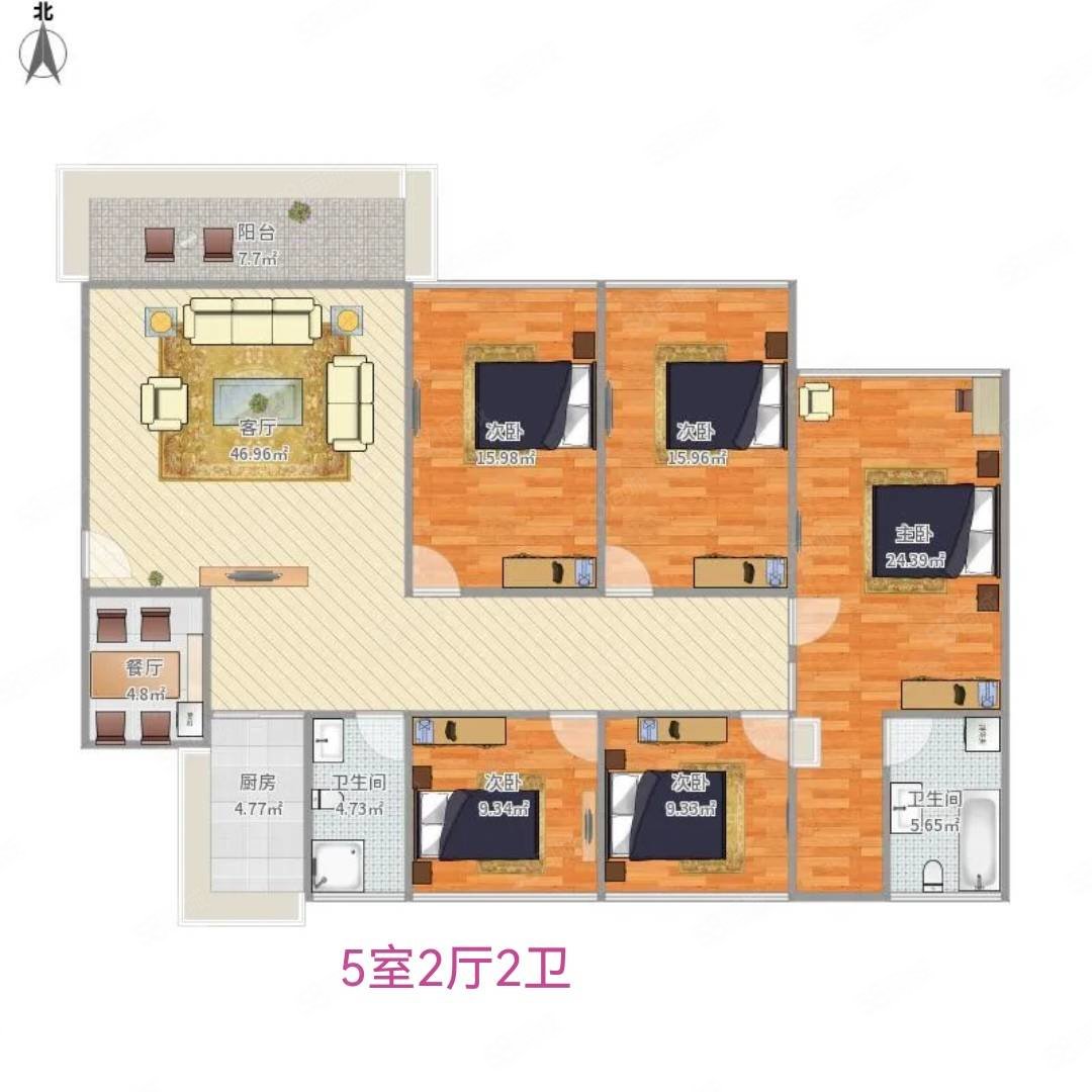 翠麓凤凰山5室2厅2卫132.66㎡南北86.8万