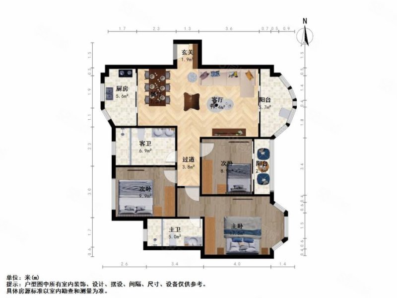 千禧颐河园3室2厅2卫115.58㎡南北110万