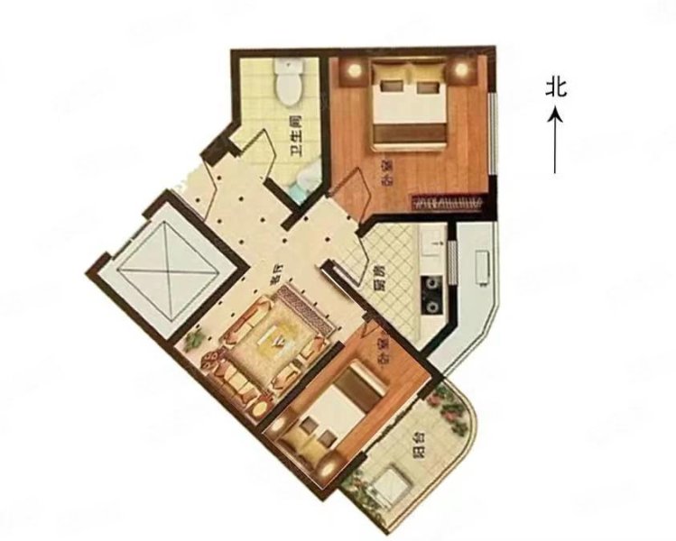 金都华府2室2厅1卫77㎡南北45万