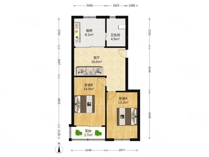 南新一村2室1厅1卫80.36㎡南380万