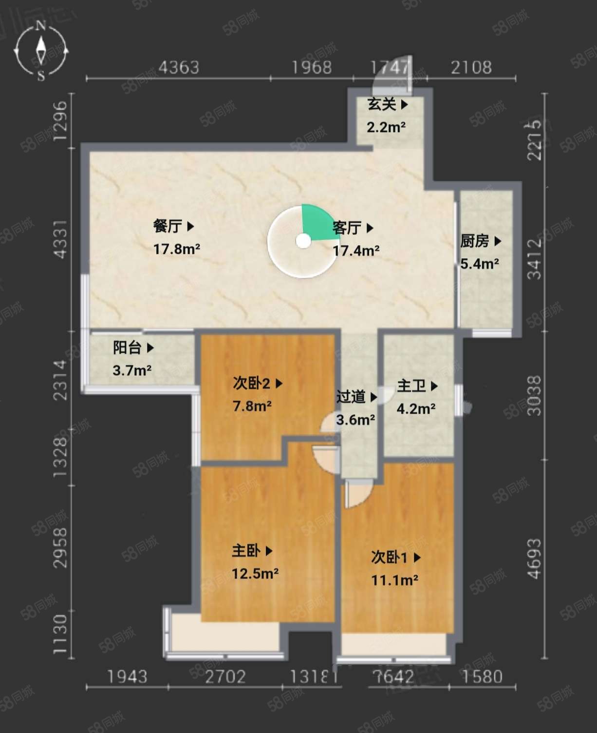 元一滨水城3室2厅1卫97㎡南北185万