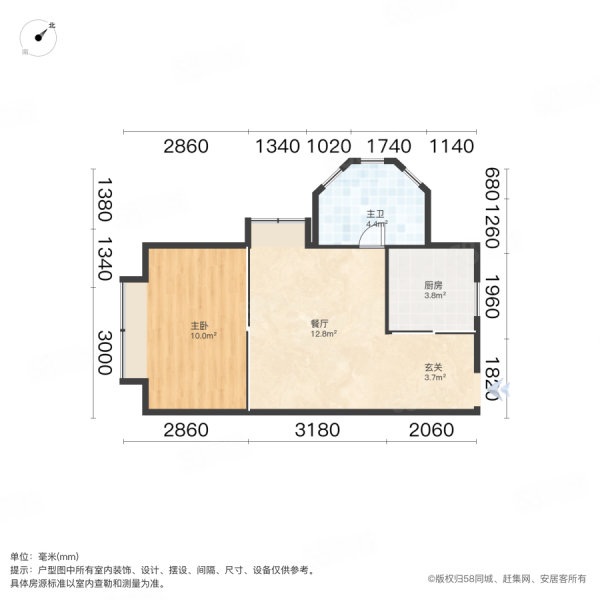 聚豪名轩1室1厅1卫43.71㎡南38万