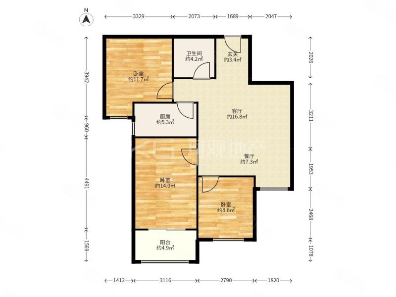 园山新苑3室1厅1卫91.87㎡南北130万