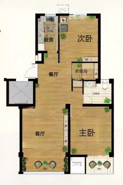 恒通国际2室2厅1卫100㎡南北83万