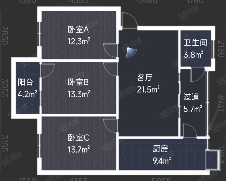 市经信委县街生活区3室2厅1卫101㎡南北91万