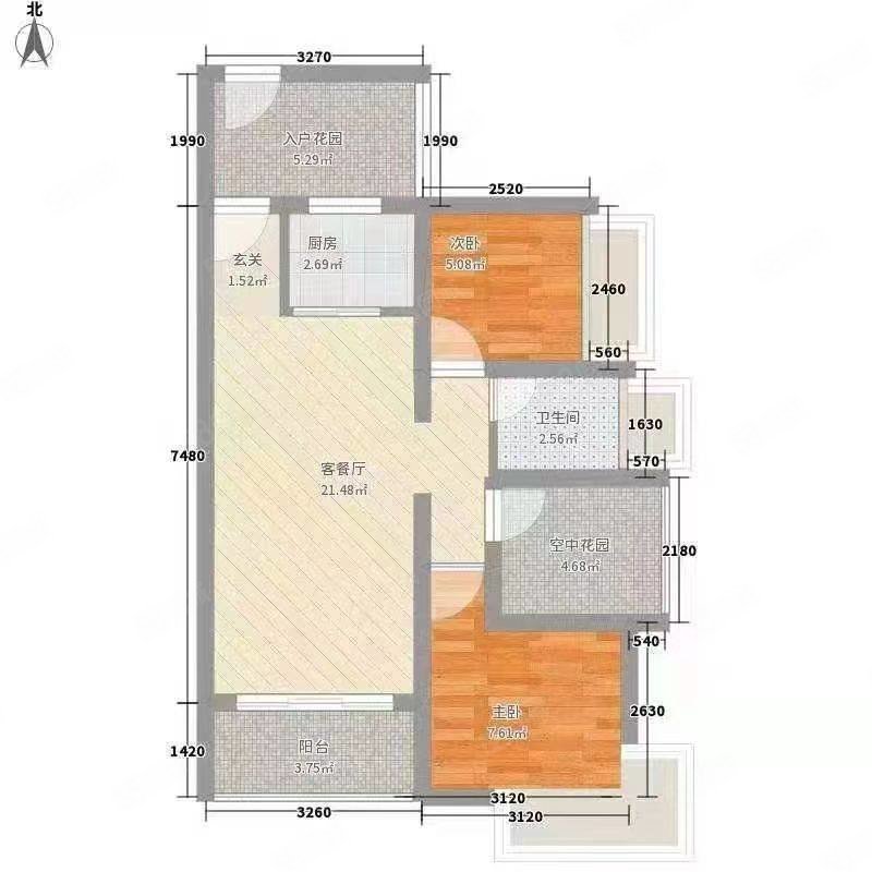 宇升花园2室2厅1卫91.3㎡南北17万