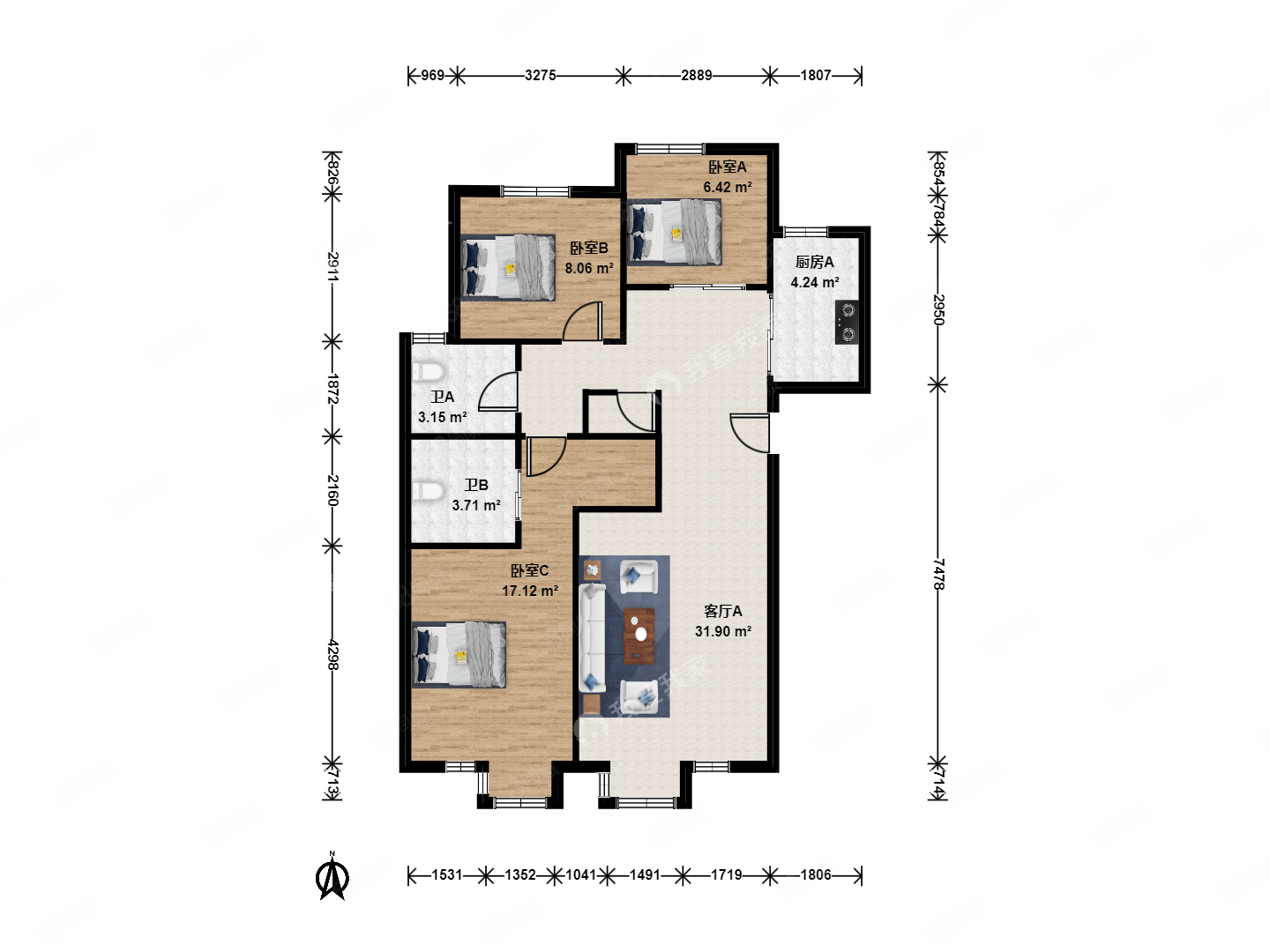 融尚未來(南區(qū))3室2廳2衛(wèi)100.13㎡南北595萬