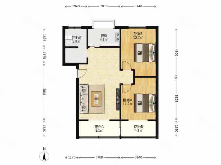 化建家园2室2厅1卫85.15㎡东54万