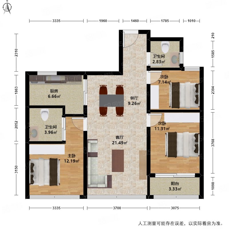 得力名望府3室2厅2卫89.61㎡南199万