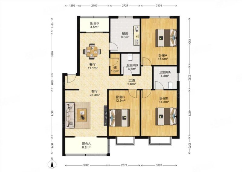 工人疗养院3室2厅2卫140㎡南北119.5万