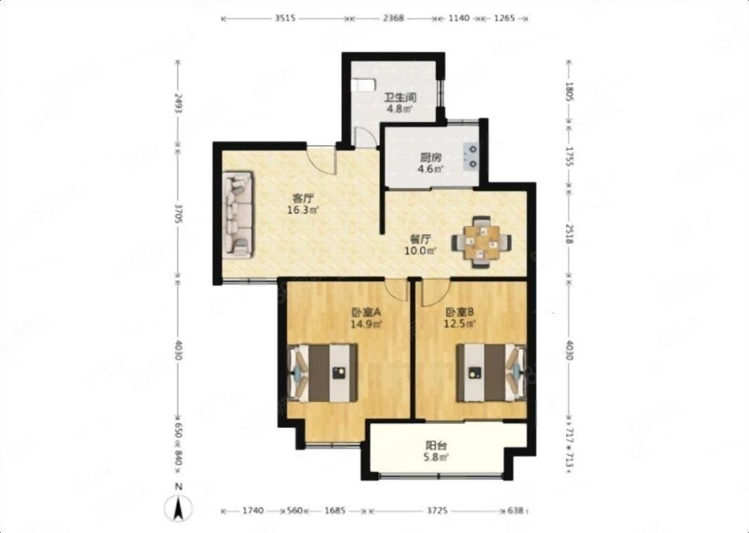 水韵名居2室2厅1卫93.98㎡南75万