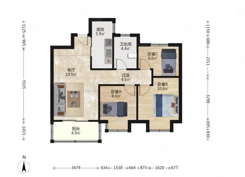 保利堂悦3室1厅1卫91.36㎡南340万