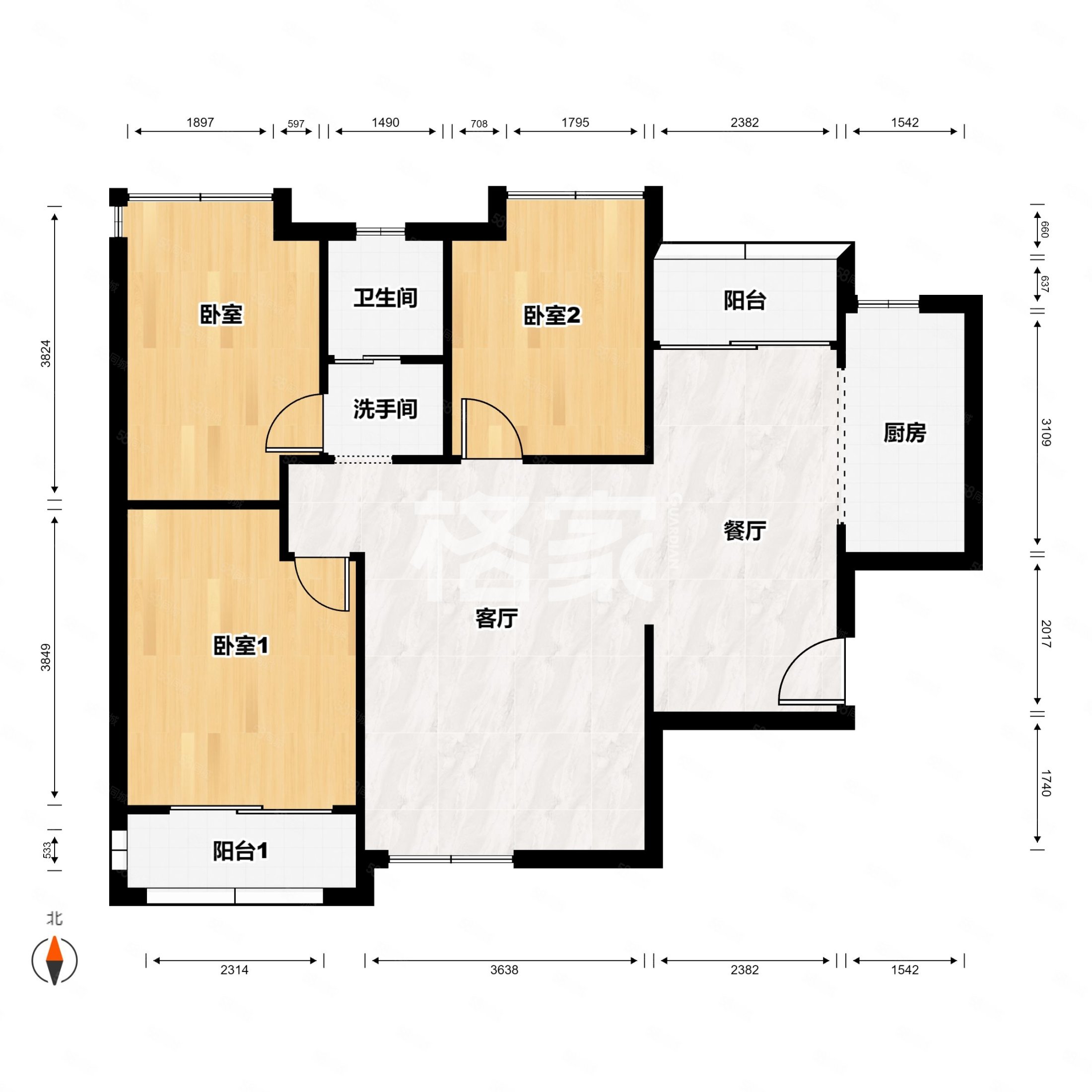 信德华府3室2厅1卫92㎡南北82万