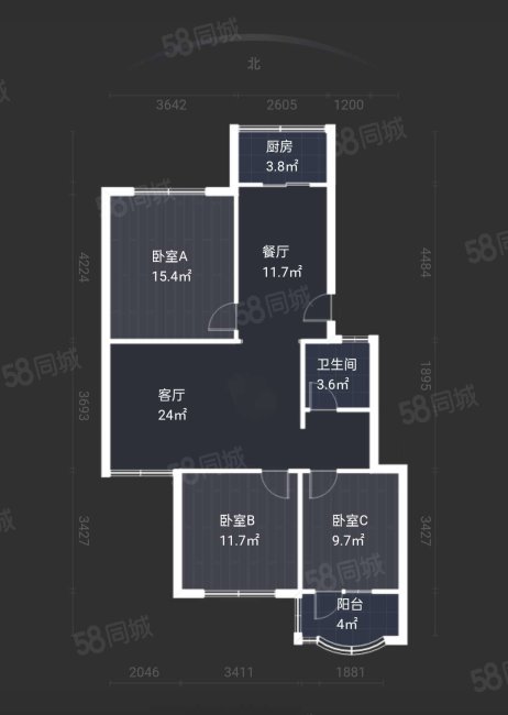 丰盛园小区3室2厅1卫105㎡南北118万