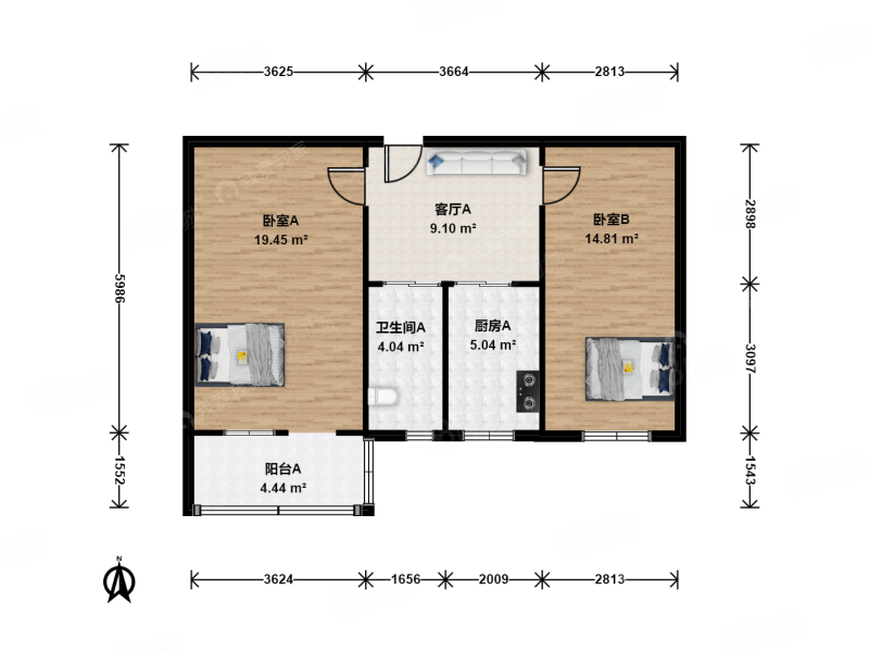 柳芳南里社区2室1厅1卫58.26㎡南402万