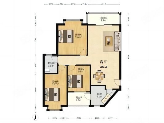 盛世名居3室1厅1卫102.63㎡南北143万