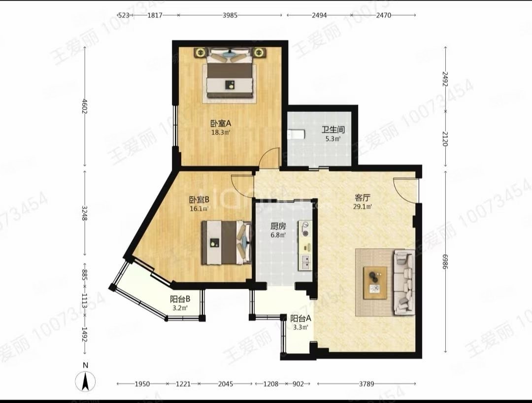 黎明新座2室2廳1衛(wèi)110.36㎡西485萬